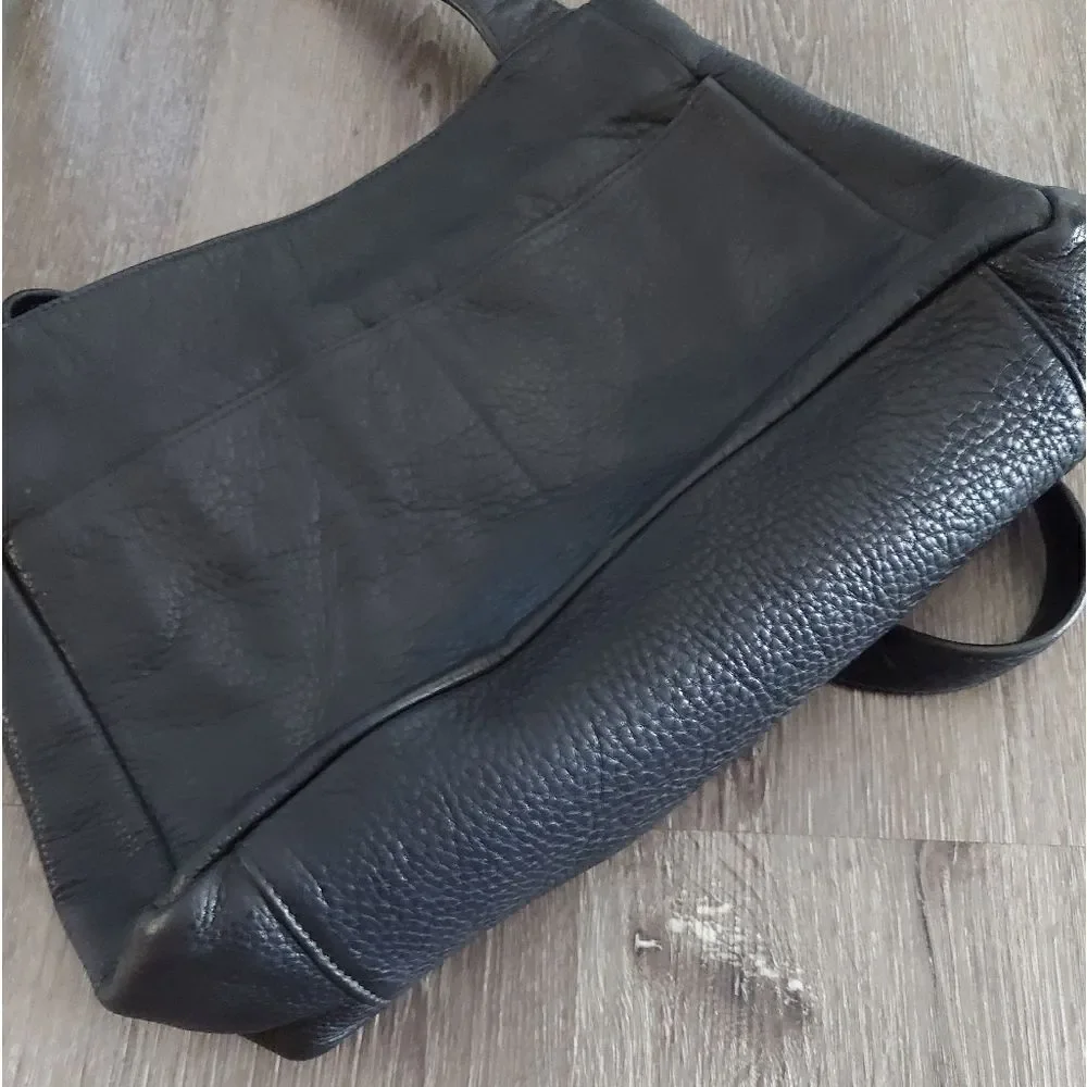 Libaire Brand Made in USA Black Large Pebbled Leather Shoulder Bag